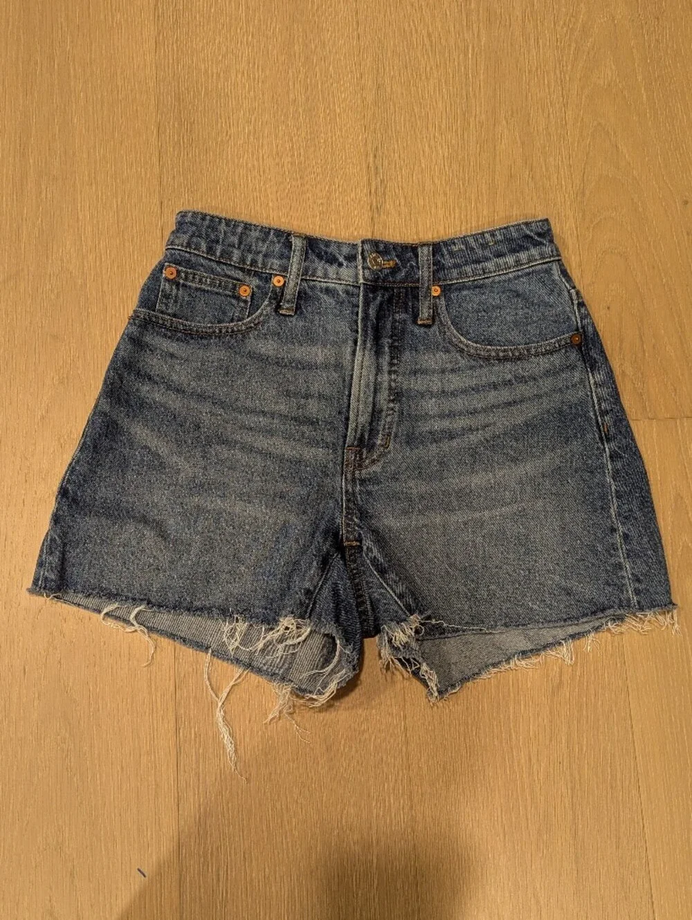 Classic High-Rise Distressed Denim Shorts - Blue Curvy Vintage Fit